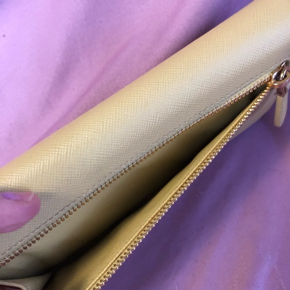 PRADA! Butter cream yellow with gold logo and trim Saffiano Leather Long Wallet - Picture 9 of 16